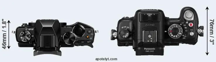 Compare E-M10 versus GH2 top