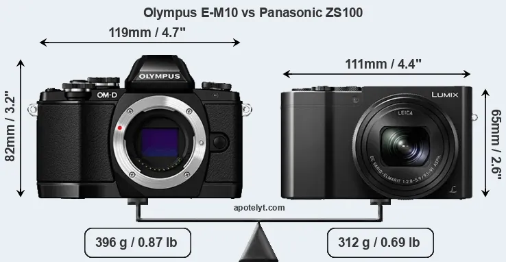 Size Olympus E-M10 vs Panasonic ZS100