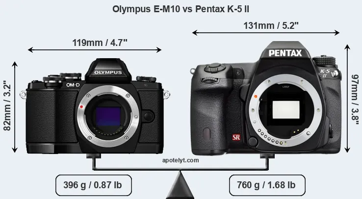 Size Olympus E-M10 vs Pentax K-5 II