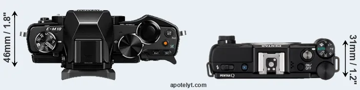 Compare E-M10 versus Pentax Q top