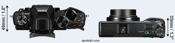 Compare E-M10 versus GR III top