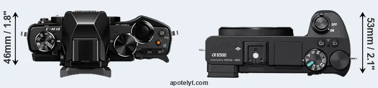 Compare E-M10 versus A6500 top