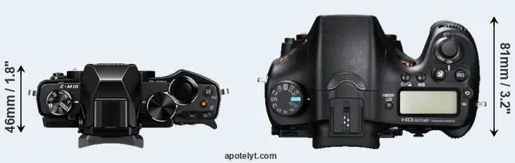 Compare E-M10 versus A77 top