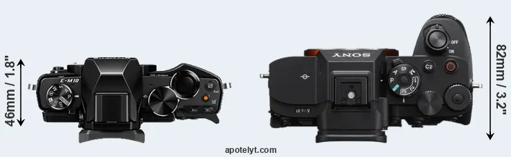 Compare E-M10 versus A7R V top