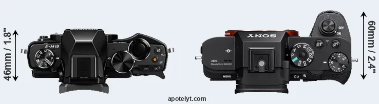 Compare E-M10 versus A7S II top