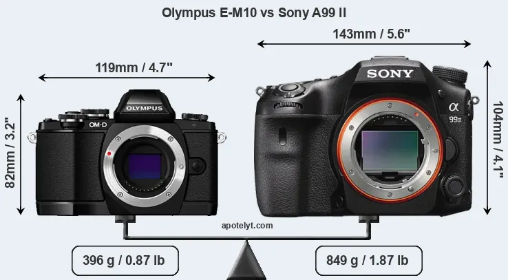 Size Olympus E-M10 vs Sony A99 II