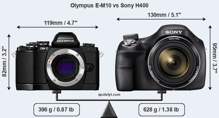 Size Olympus E-M10 vs Sony H400