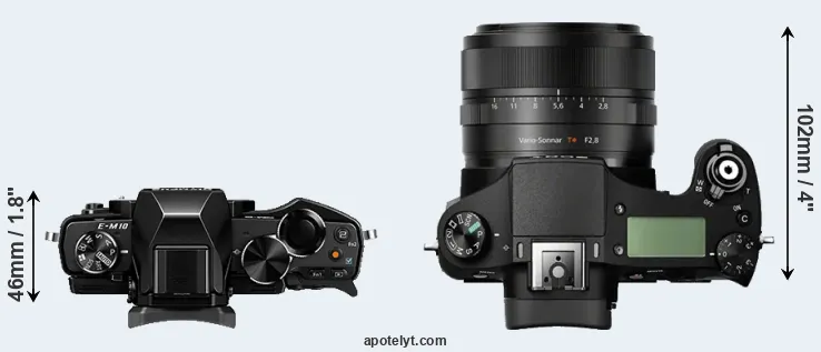 Compare E-M10 versus RX10 top