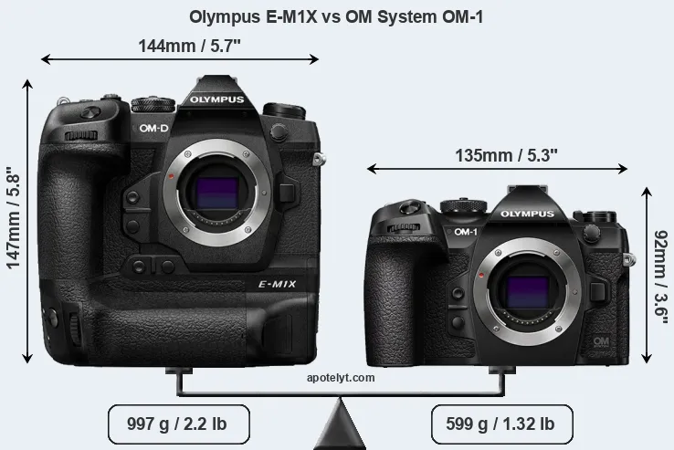 Size Olympus E-M1X vs OM System OM-1