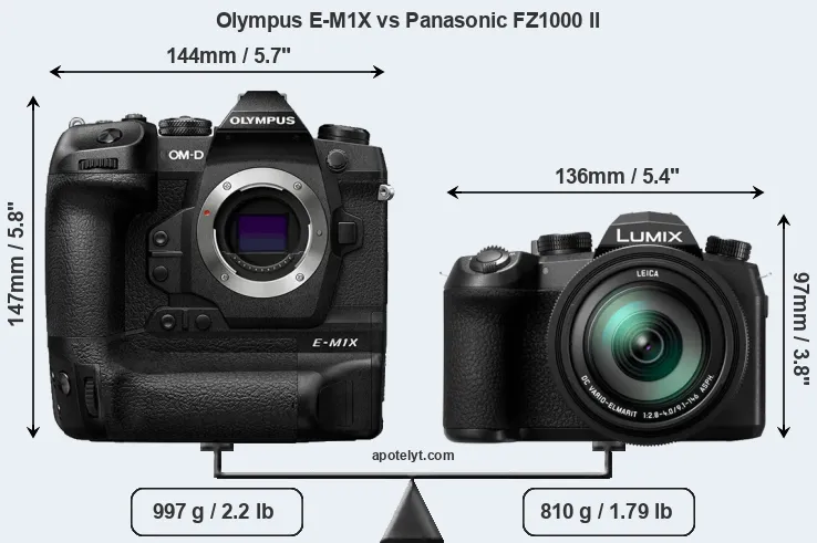 Size Olympus E-M1X vs Panasonic FZ1000 II