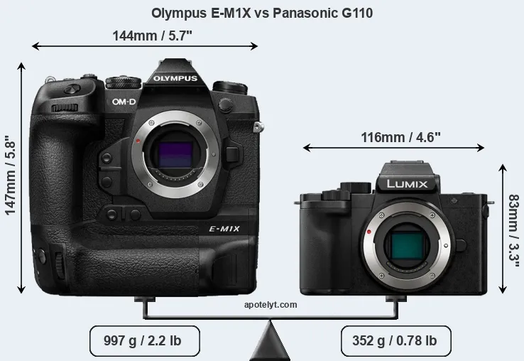 Size Olympus E-M1X vs Panasonic G110