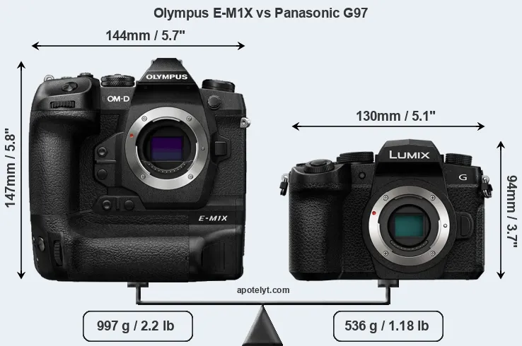 Size Olympus E-M1X vs Panasonic G97