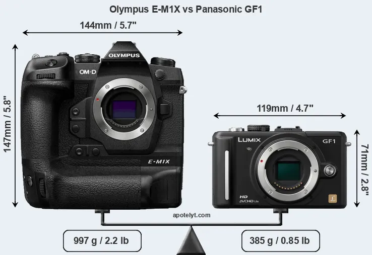 Size Olympus E-M1X vs Panasonic GF1
