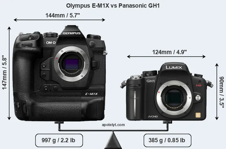 Size Olympus E-M1X vs Panasonic GH1