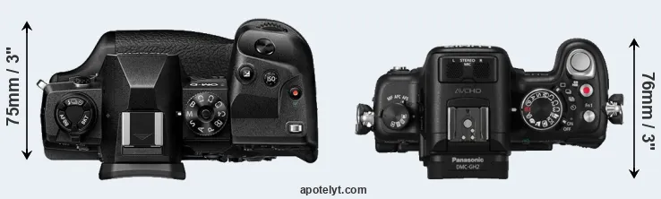 Compare E-M1X versus GH2 top