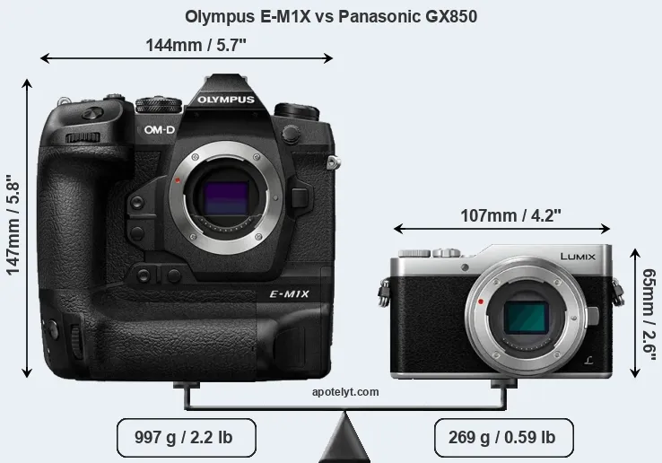 Size Olympus E-M1X vs Panasonic GX850