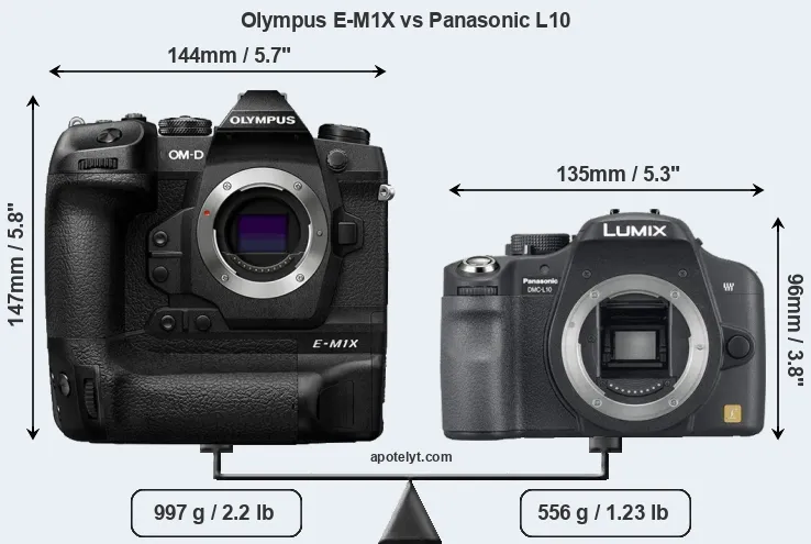 Size Olympus E-M1X vs Panasonic L10