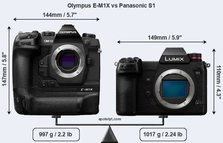Size Olympus E-M1X vs Panasonic S1