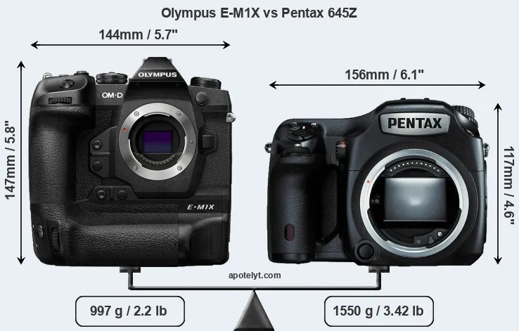 Size Olympus E-M1X vs Pentax 645Z