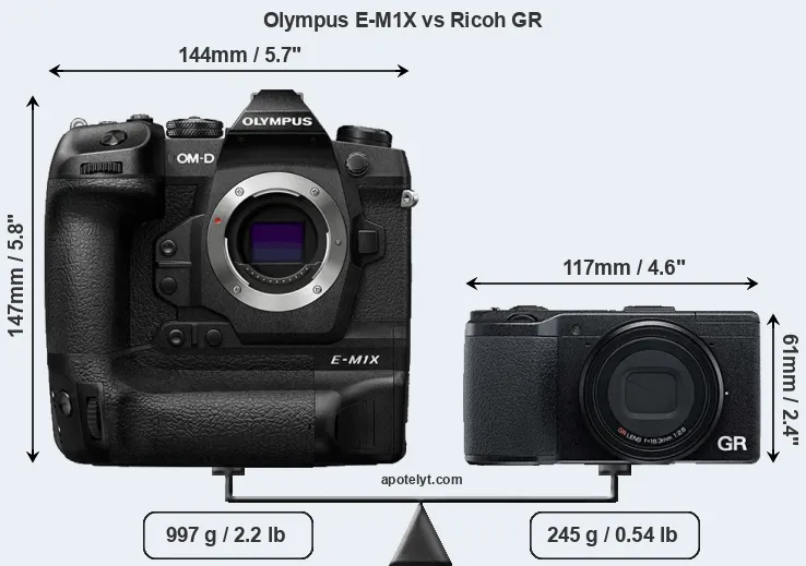 Size Olympus E-M1X vs Ricoh GR