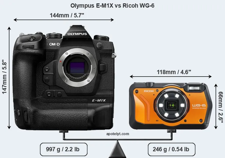Size Olympus E-M1X vs Ricoh WG-6