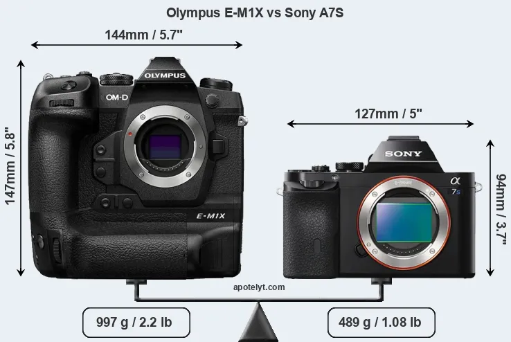 Size Olympus E-M1X vs Sony A7S