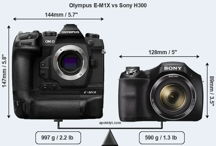 Size Olympus E-M1X vs Sony H300