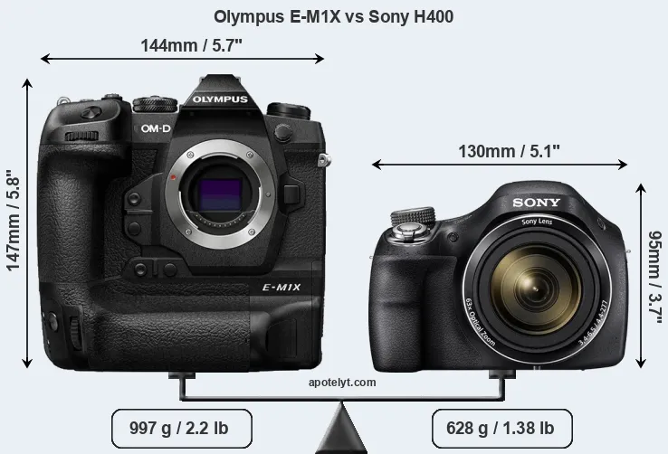 Size Olympus E-M1X vs Sony H400