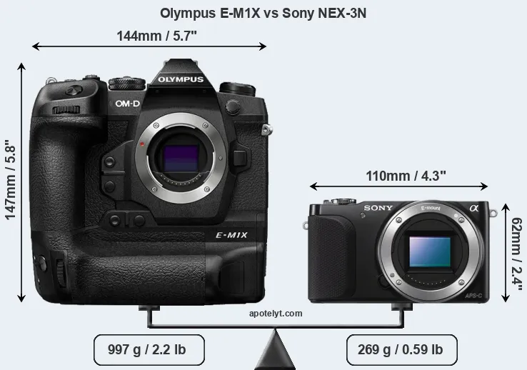 Size Olympus E-M1X vs Sony NEX-3N