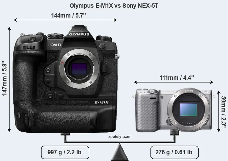 Size Olympus E-M1X vs Sony NEX-5T