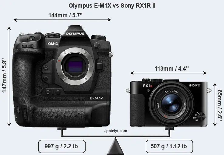 Size Olympus E-M1X vs Sony RX1R II