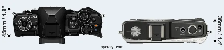 Compare E-M5 II versus E-P2 top
