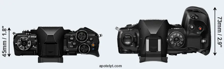 Compare E-M5 II versus OM-1 top