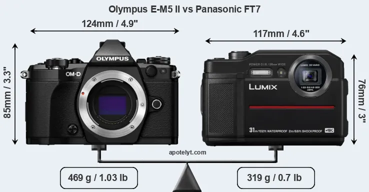 Size Olympus E-M5 II vs Panasonic FT7