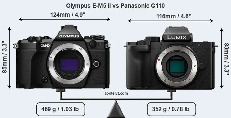 Size Olympus E-M5 II vs Panasonic G110