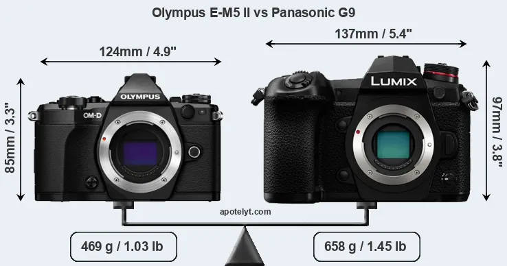 Size Olympus E-M5 II vs Panasonic G9