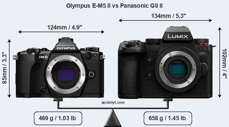 Size Olympus E-M5 II vs Panasonic G9 II