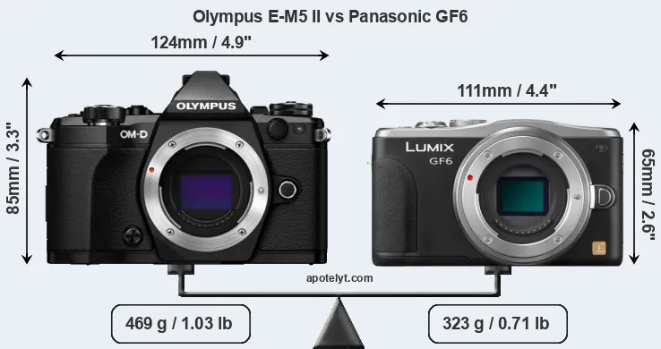 Size Olympus E-M5 II vs Panasonic GF6