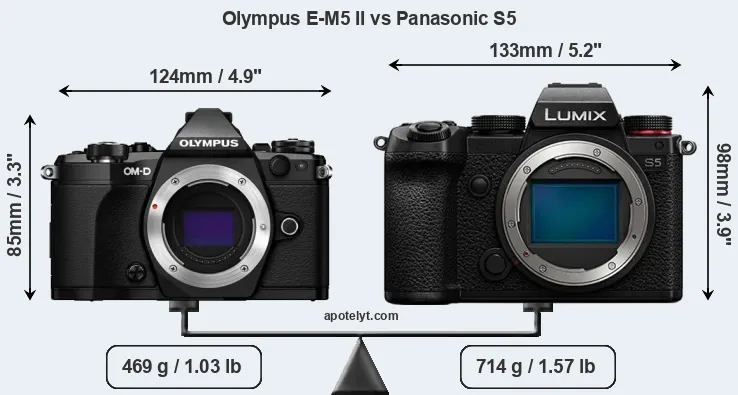 Size Olympus E-M5 II vs Panasonic S5