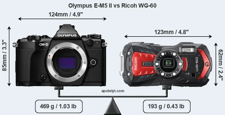 Size Olympus E-M5 II vs Ricoh WG-60