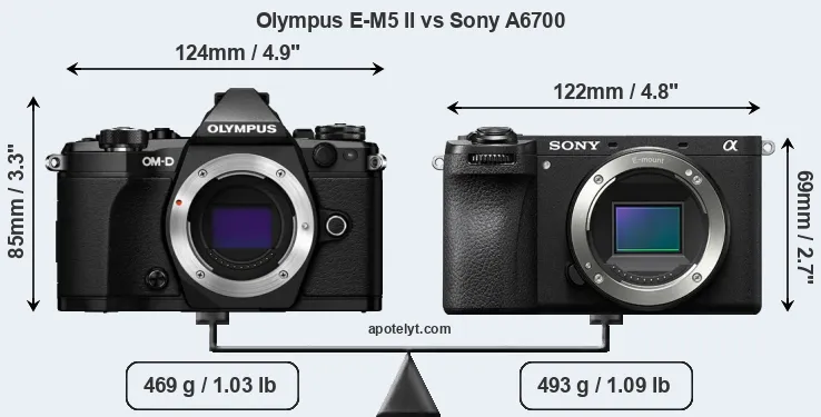 Size Olympus E-M5 II vs Sony A6700