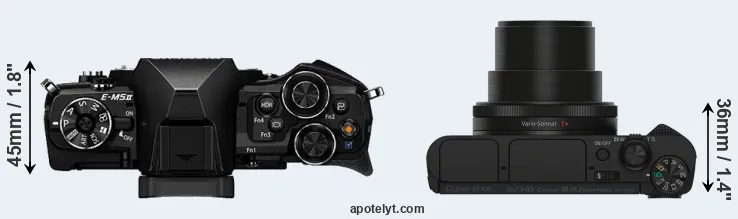Compare E-M5 II versus HX90V top