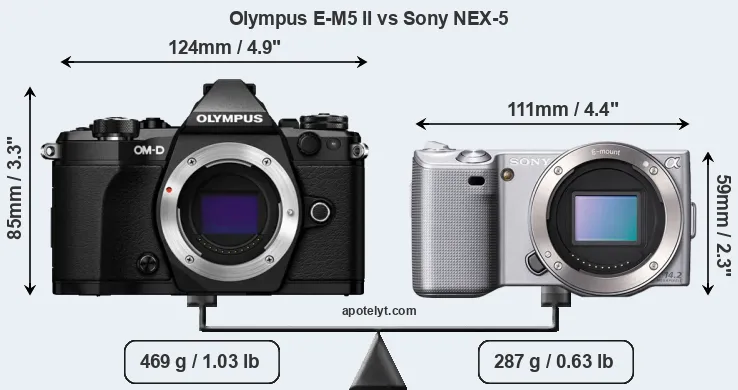 Size Olympus E-M5 II vs Sony NEX-5