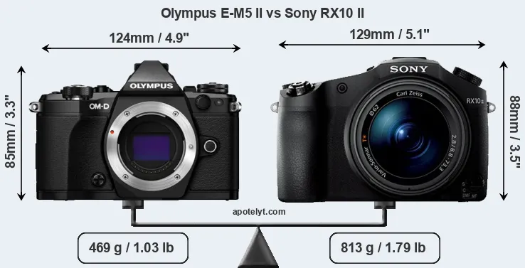 Size Olympus E-M5 II vs Sony RX10 II
