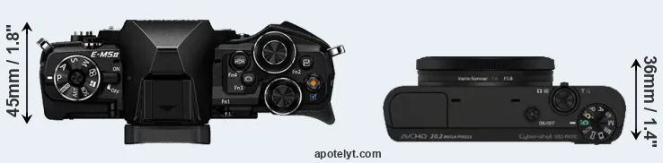 Compare E-M5 II versus RX100 top