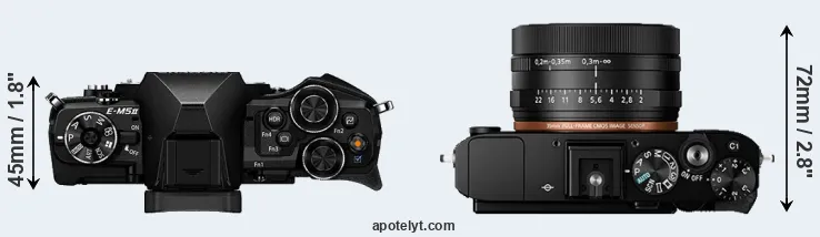 Compare E-M5 II versus RX1R II top