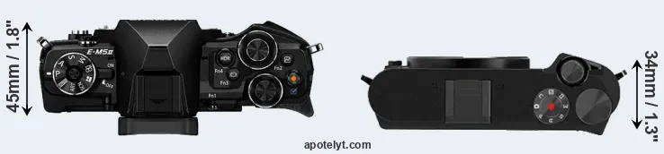 Compare E-M5 II versus M1 top