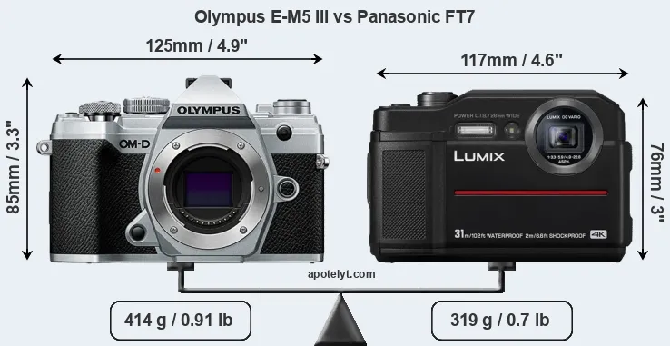 Size Olympus E-M5 III vs Panasonic FT7