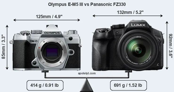 Size Olympus E-M5 III vs Panasonic FZ330