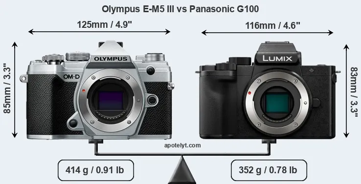 Size Olympus E-M5 III vs Panasonic G100